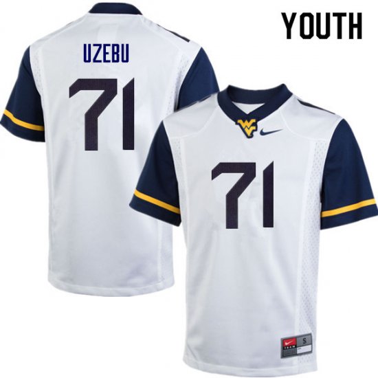 Youth West Virginia Mountaineers NCAA #71 Junior Uzebu White Authentic Nike Stitched College Football Jersey IG15G26AD